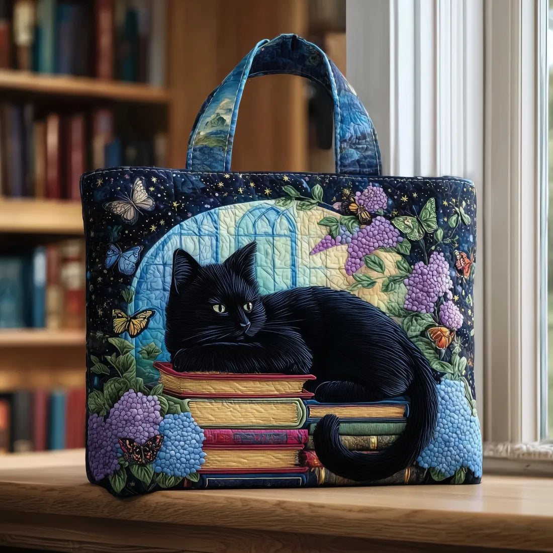 Sacca per Libri con Stampa di Gatto Nero