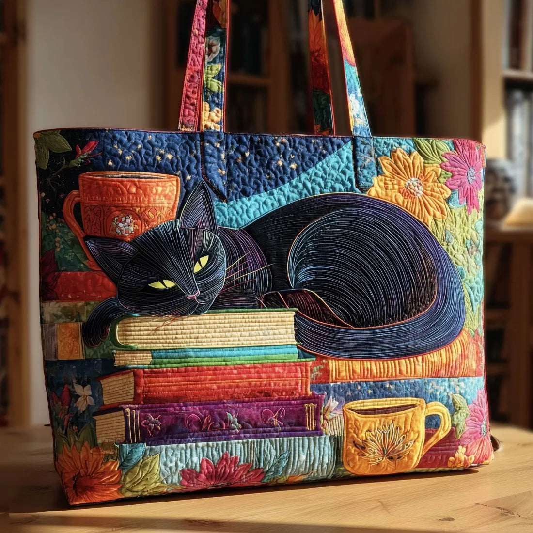 Tazza con Design di Libro e Gatto Nero