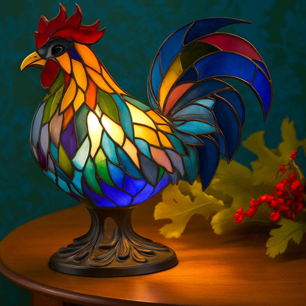 Lampada Colorata in Vetro a Forma di Gallina
