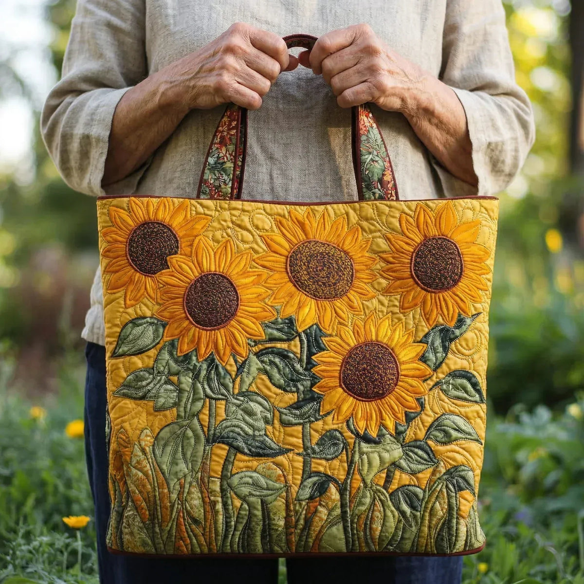 Borsa Classica con Stampa di Girasole