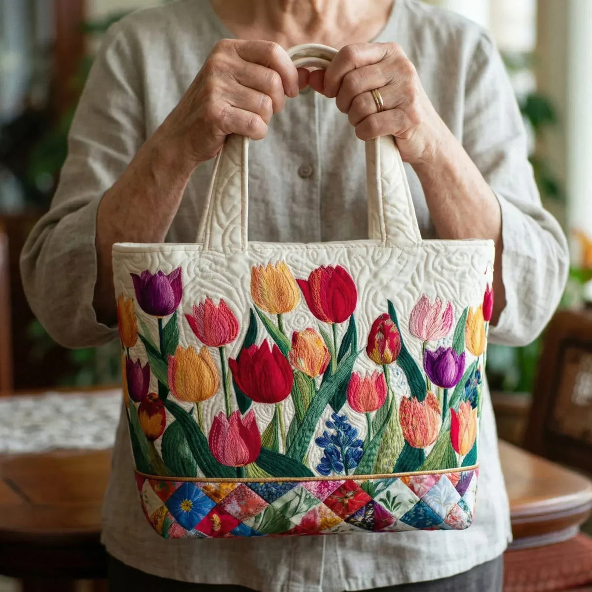 Borsa con Stampa di Tulipani